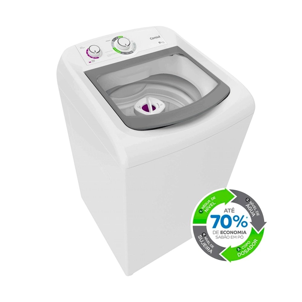 Máquina de Lavar Roupas 9Kg Consul CWB09BBANA - Ciclo Edredom, Dual Dispenser, Dosagem Extra Econômica, Branco, 110V