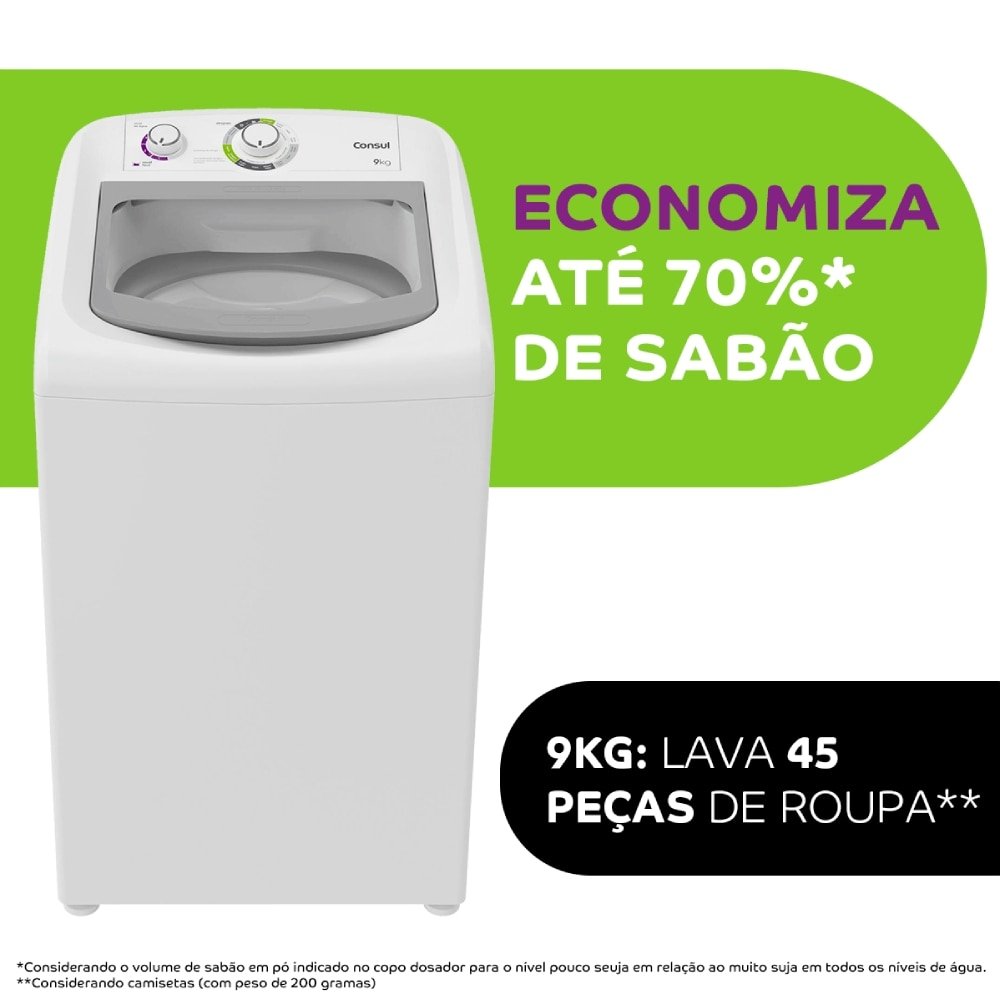 Máquina de Lavar Roupas 9Kg Consul CWB09BBANA - Ciclo Edredom, Dual Dispenser, Dosagem Extra Econômica, Branco, 110V