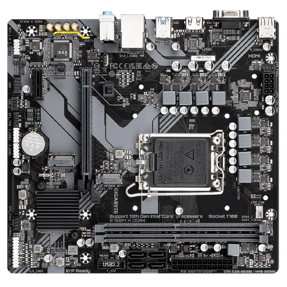 Placa Mãe Gigabyte B760M H DDR4, Chipset B760, Intel LGA 1700, mATX