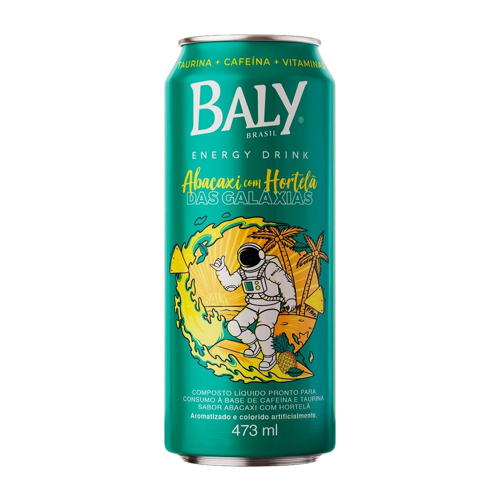 Energético Baly Abacaxi com Hortelã Lata 473ml - Embalagem com 6 Unidades