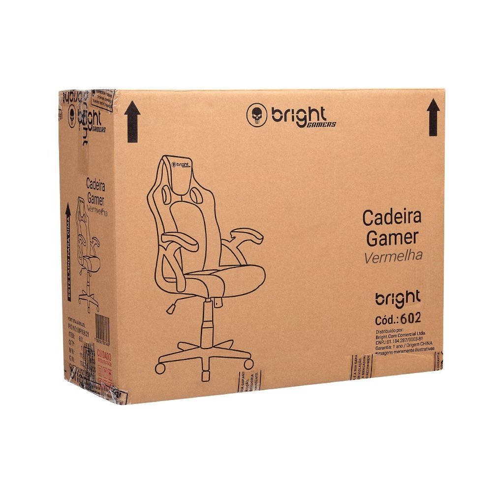 Cadeira Gamer Bright 602 - 3 Níveis de Altura, Capacidade 120 Kg, Preto/Vermelho