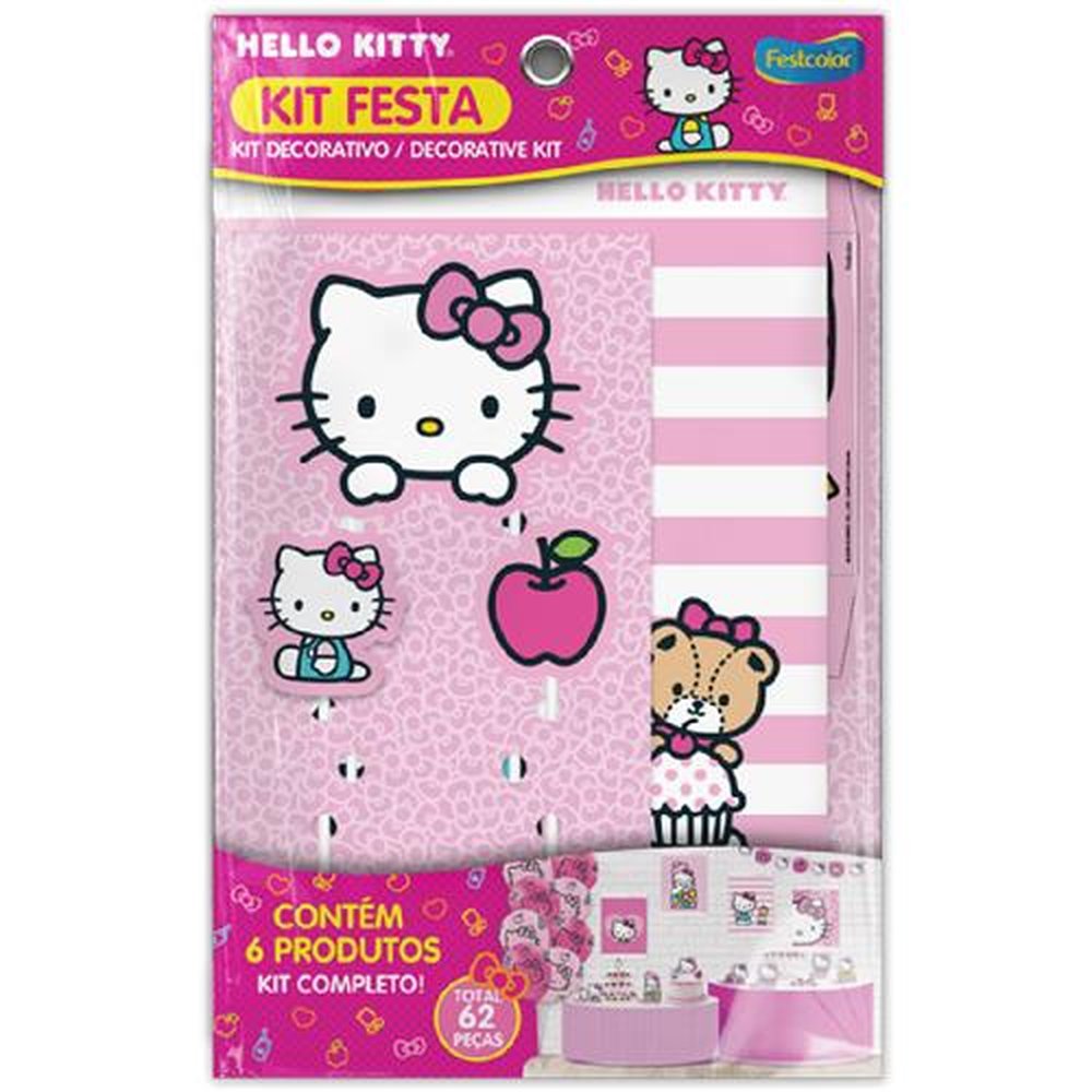 Kit Festa Hello Kitty Rosa - Embalagem com 1 unidade.