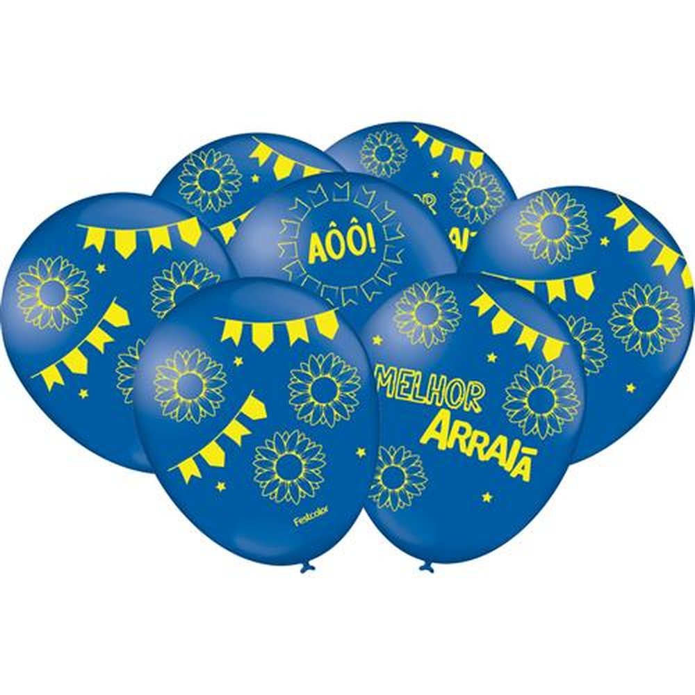 Balao Azul Escuro Festa Junina Tradicional - Embalagem com 25 unidades.