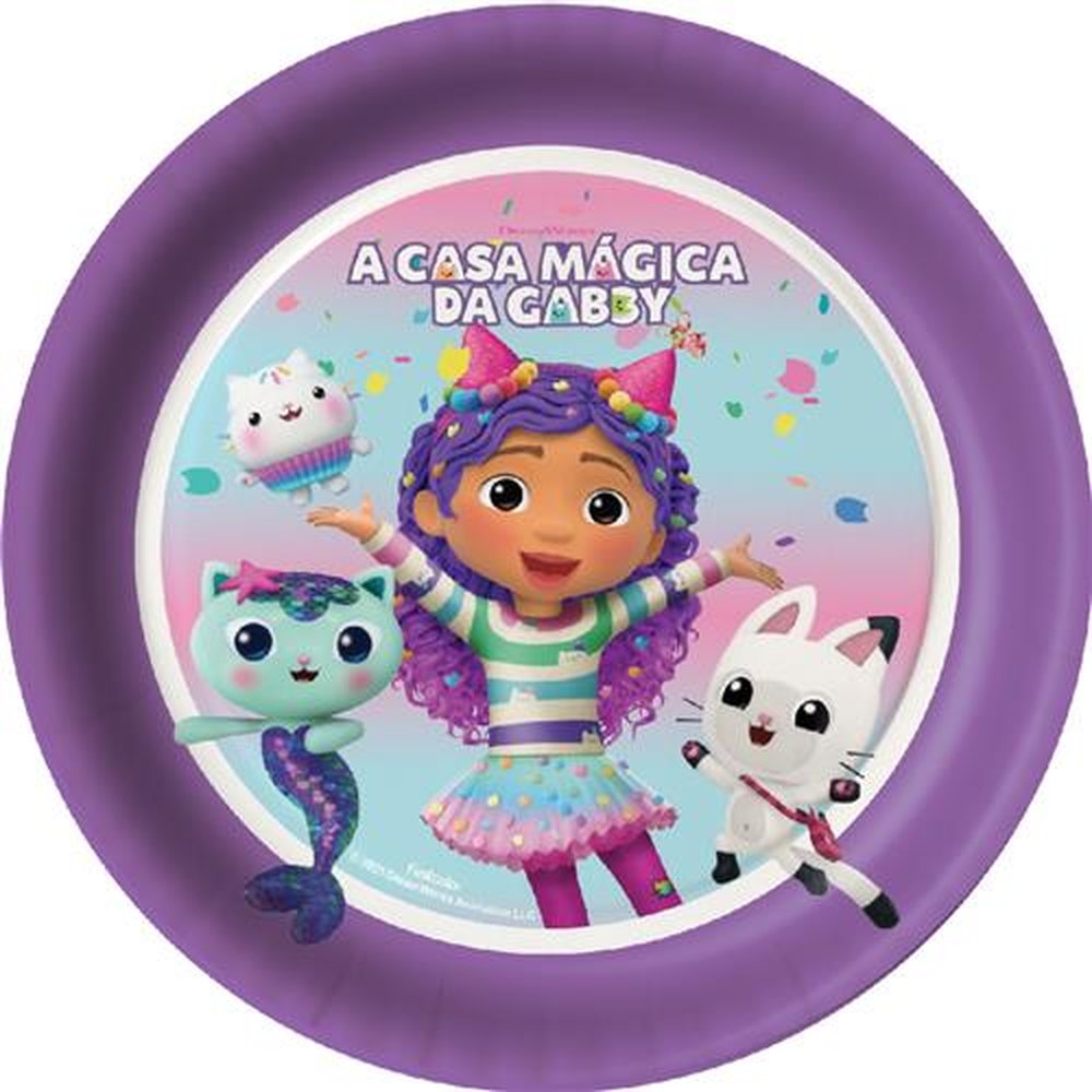 Prato Casa Magica Da Gabby - Embalagem com 8 unidades.
