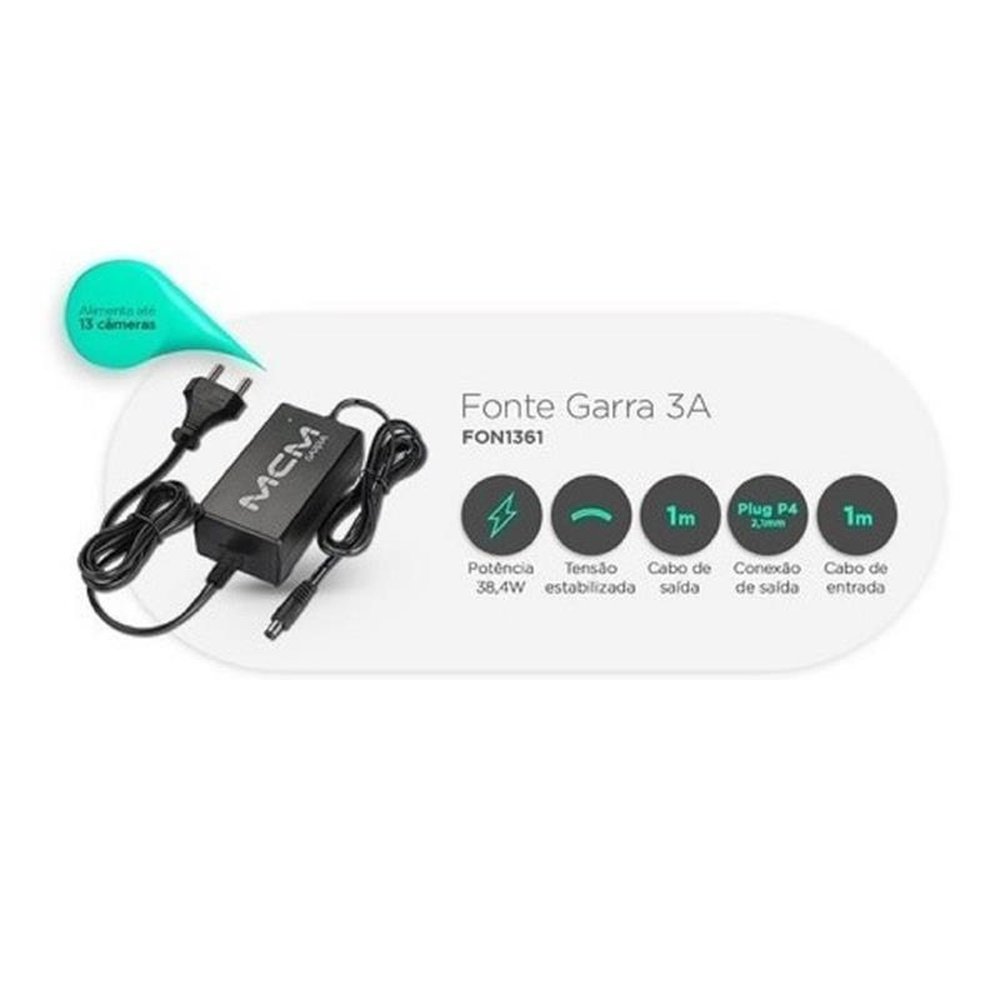 Fonte Estabilizadora Garra Mcm 12v 3a Para Sistema De Cftv