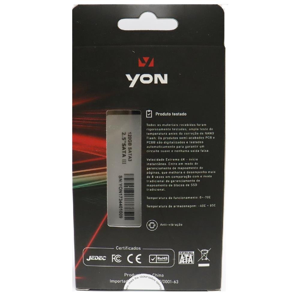 SSD Interno Yon 240GB SATA Leitura 500MB/s Gravação 450MB/s
