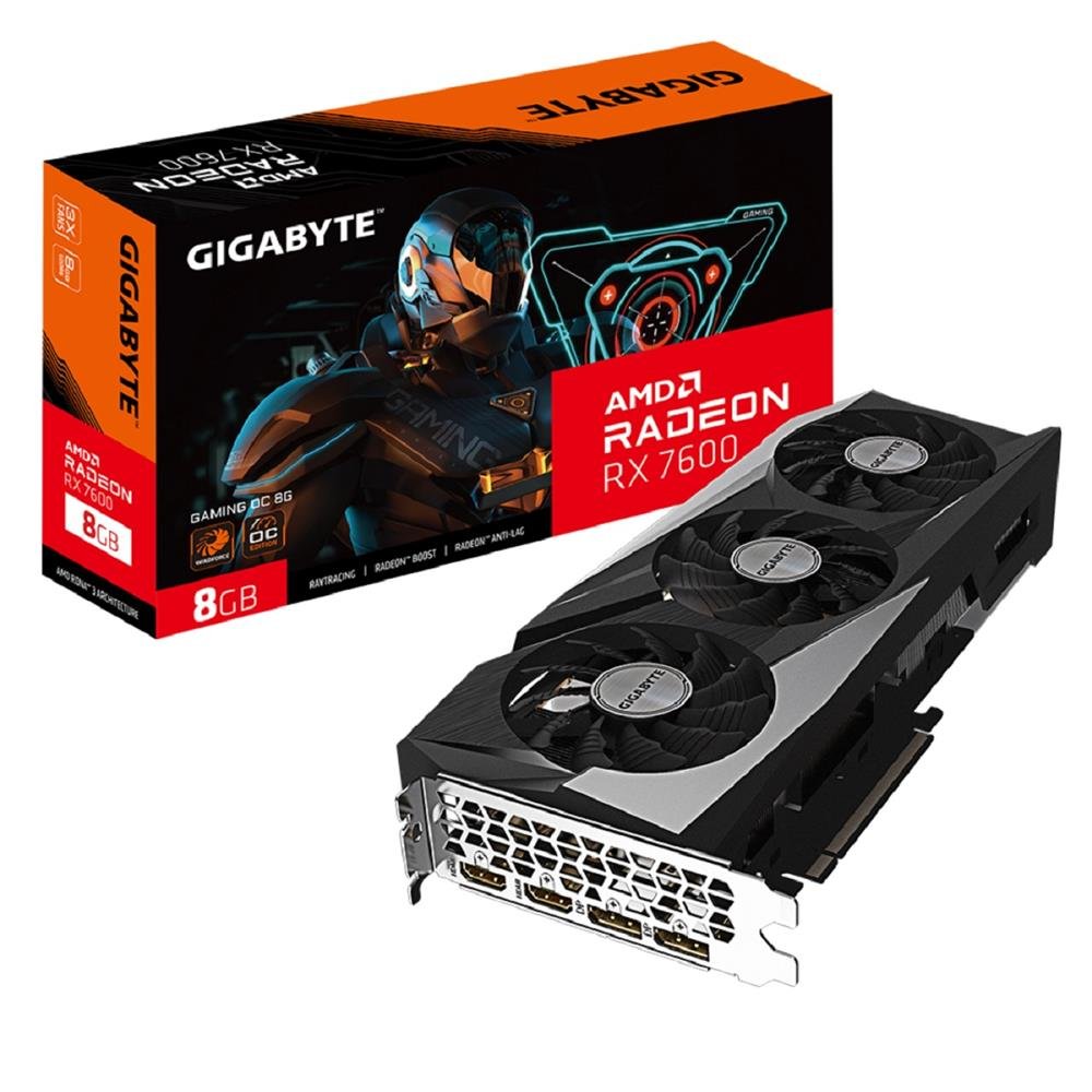 Placa De Vídeo Gigabyte Amd Radeon Rx 7600 Gaming Oc, 8Gb, Gddr6, Fsr, Ray Tracing