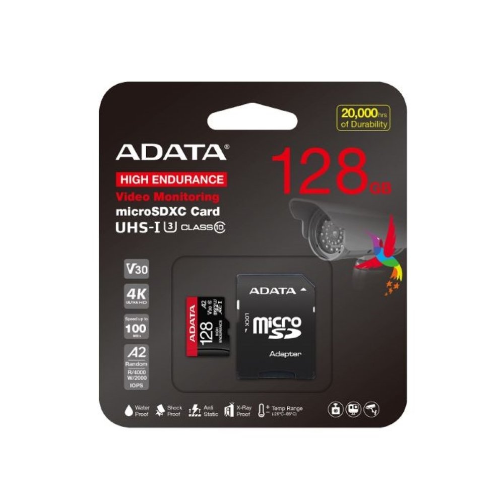 Cartão de Memória Adata High Endurance 128GB UHS-I Classe 30 MicroSDXC/SDHC - AUSDX128GUI3V30SHA2-RA1