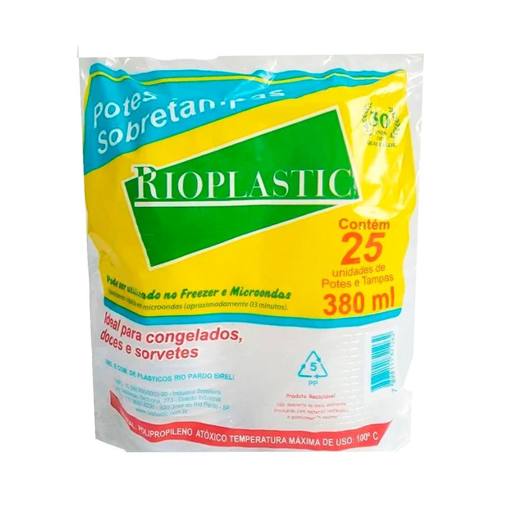 Kit Pote Pp Rioplastic 380Ml C/Tampa C/25