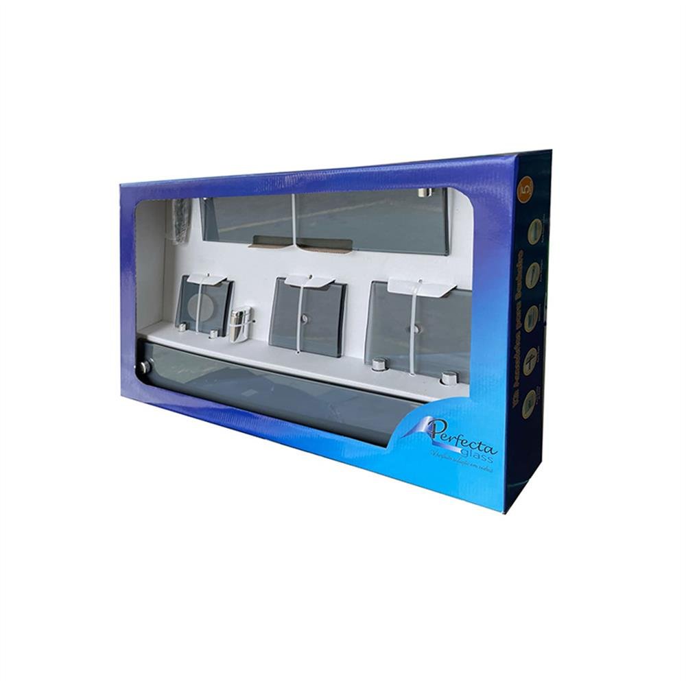 Acessorio Banheiro 5 Peças Vidro Retangular Fumê Perfecta