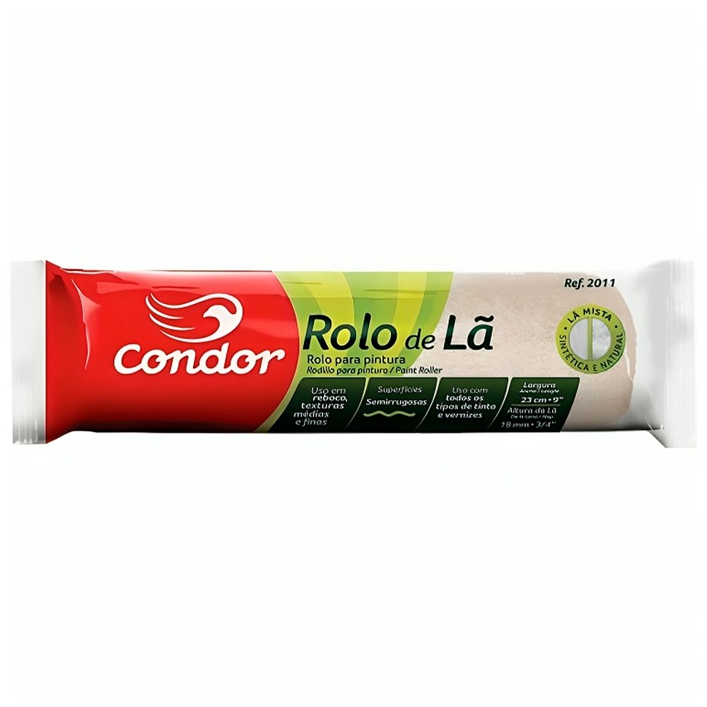 Rolo Lã Misto Condor 2011 23cm 20 Carneiro 80 Sintética com Suporte