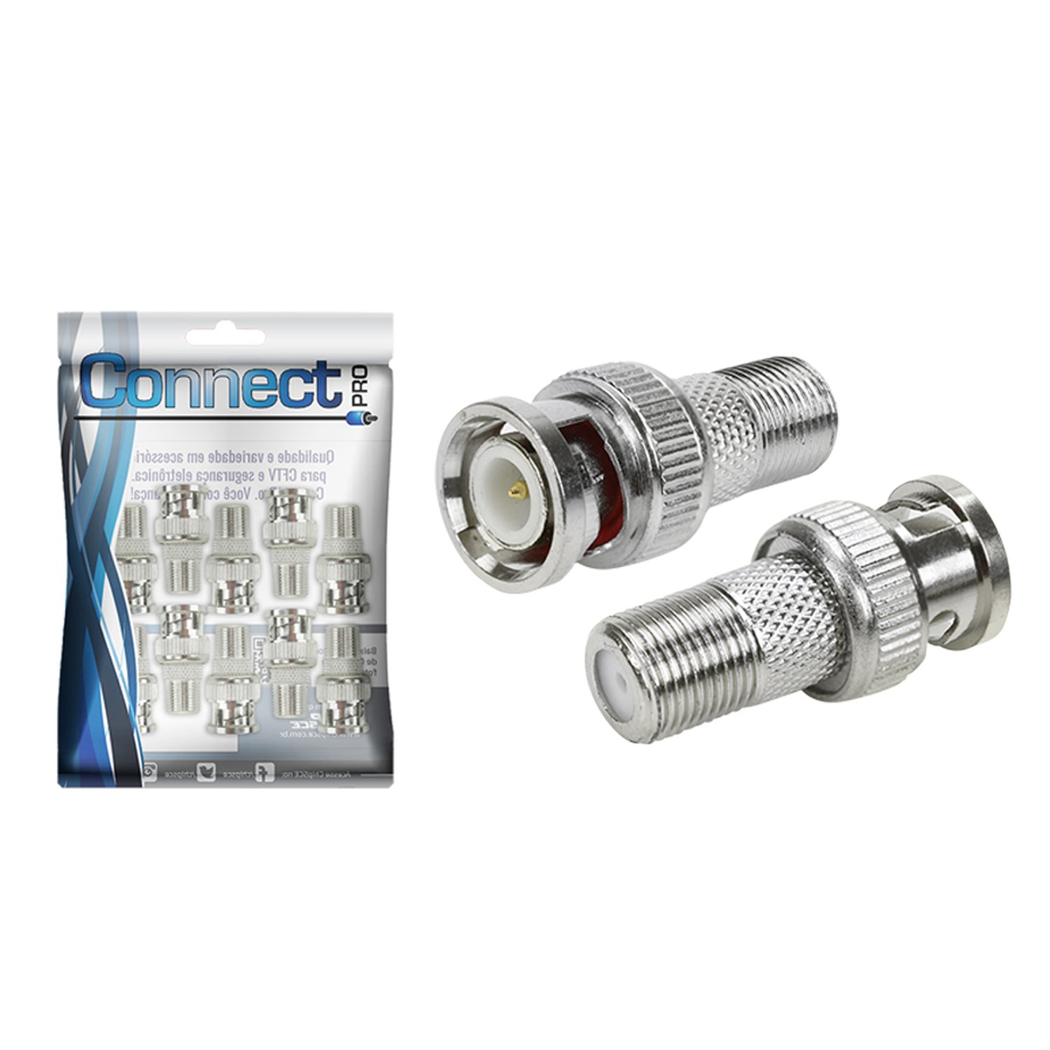 Adaptador BNC Niquel - BNC Macho Para F Fêmea - Metalico