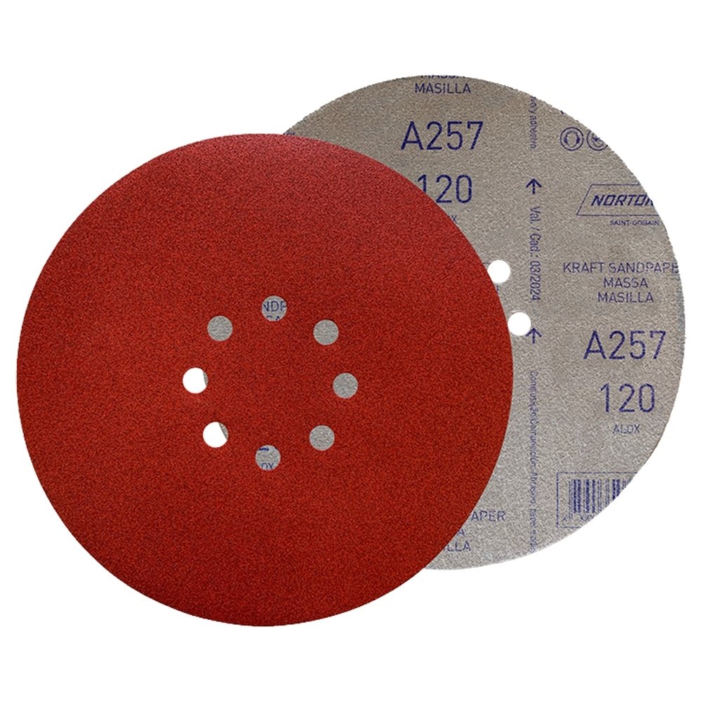 Disco Lixa Pluma Norton A257 225mm 8 Furos G120 - Embalagem com 10 Unidades