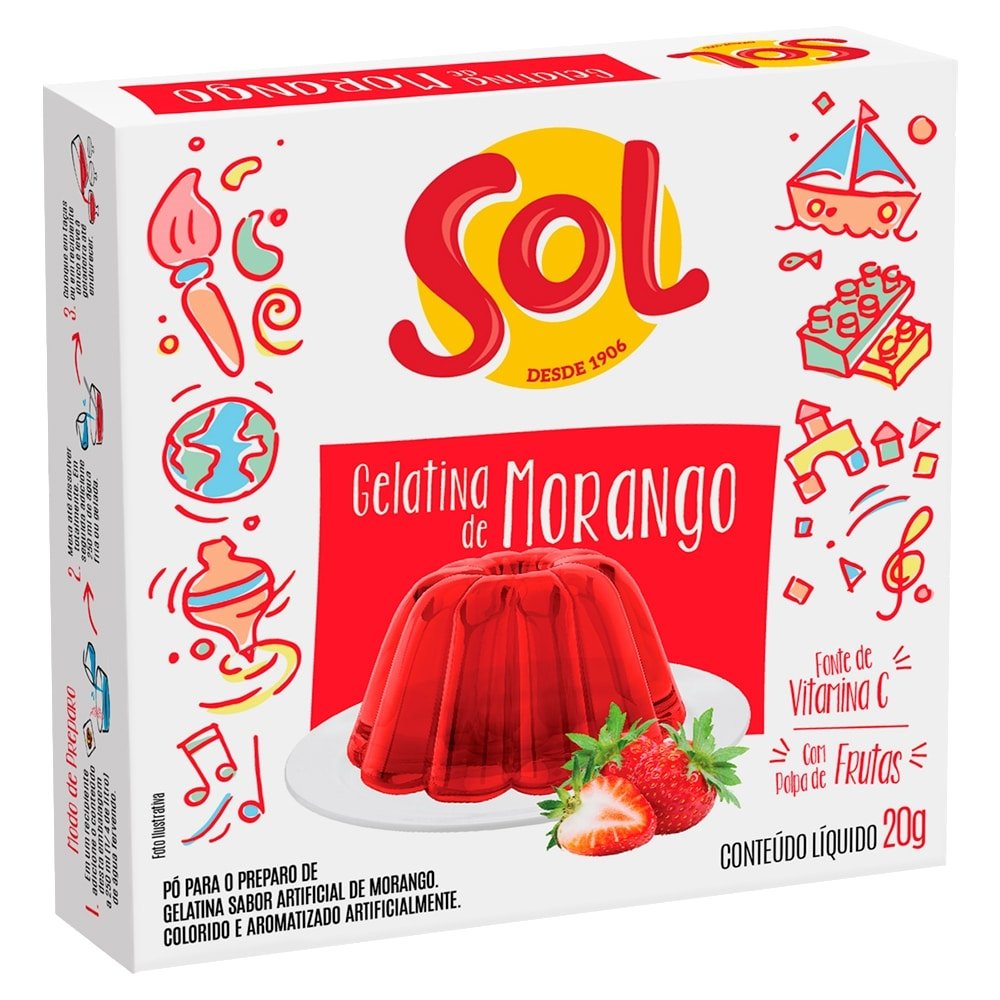 Gelatina de Morango Sol 20g - Embalagem com 36 Unidades