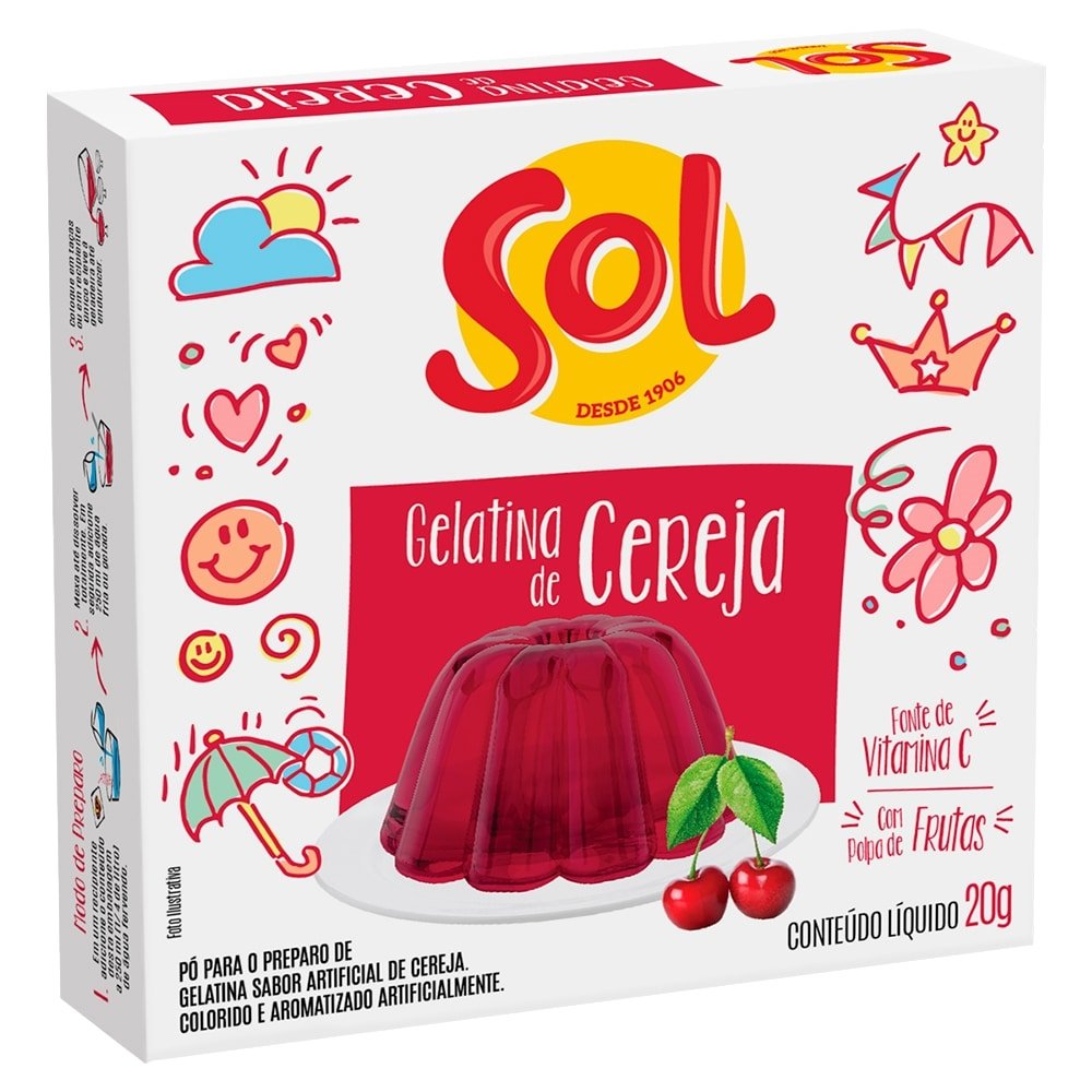 Gelatina de Cereja Sol 20g - Embalagem com 36 Unidades