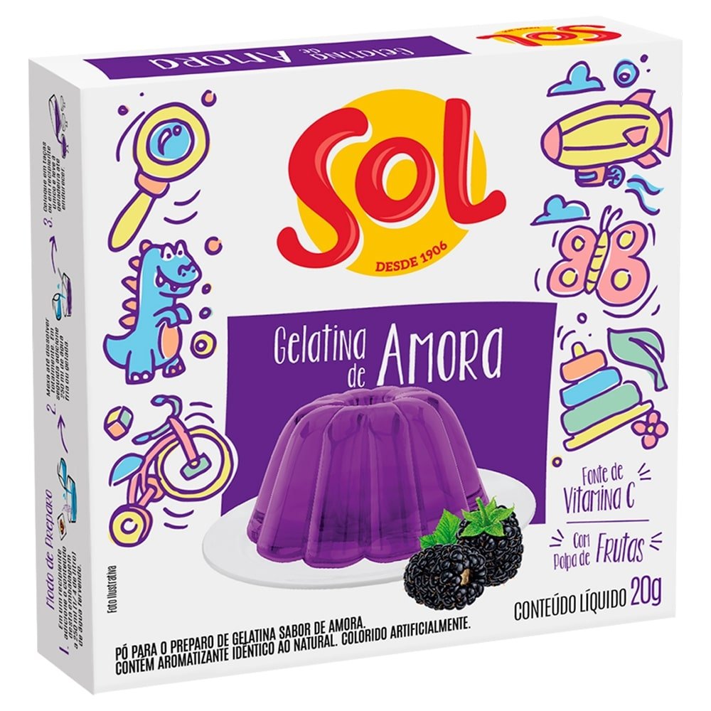 Gelatina de Amora Sol 20g - Embalagem com 36 Unidades