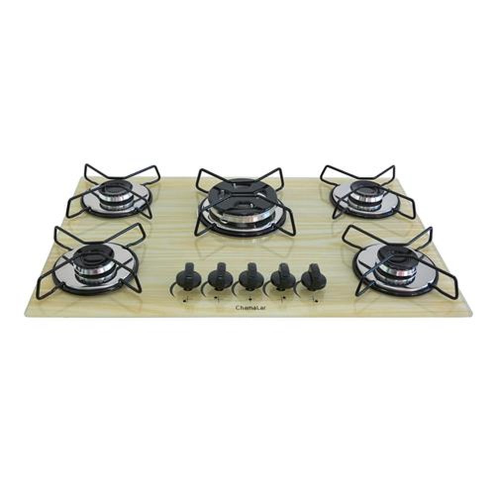 Fogao Cooktop Classic Gas Chamalar 5 Bocas Tripla Chama 127v/220v Madeira Clara