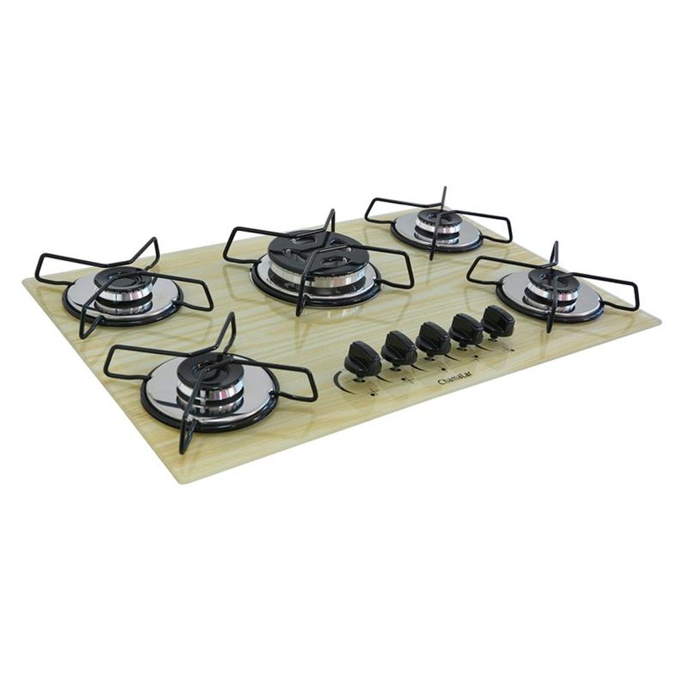 Fogao Cooktop Classic Gas Chamalar 5 Bocas Tripla Chama 127v/220v Madeira Clara