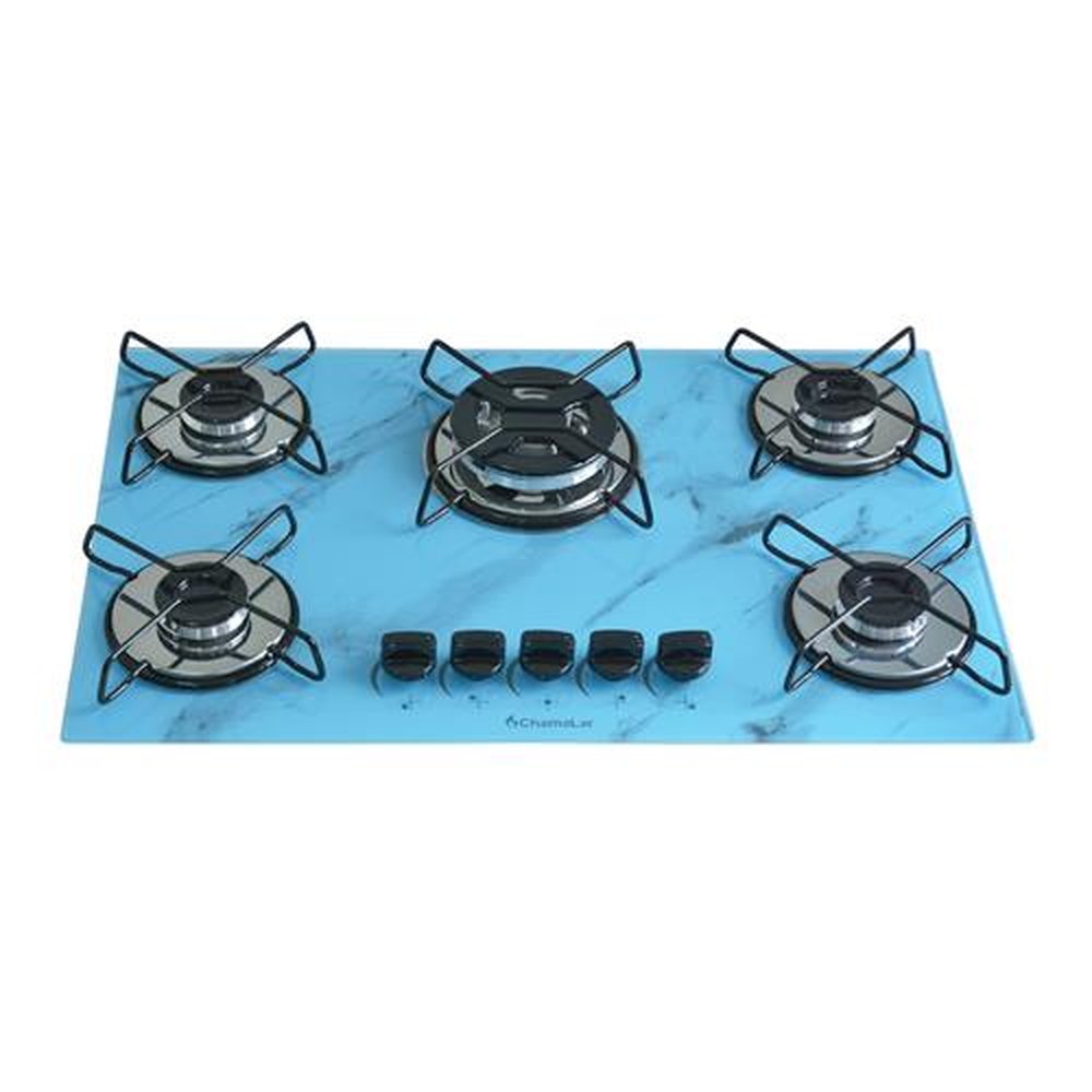 Fogao Cooktop Classic Gas Chamalar 5 Bocas Tripla Chama 127/220v Marmorizado Azul