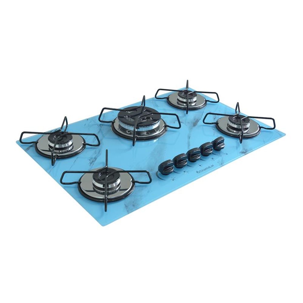 Fogao Cooktop Classic Gas Chamalar 5 Bocas Tripla Chama 127/220v Marmorizado Azul