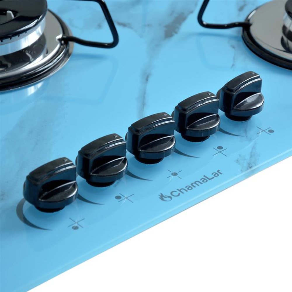 Fogao Cooktop Classic Gas Chamalar 5 Bocas Tripla Chama 127/220v Marmorizado Azul