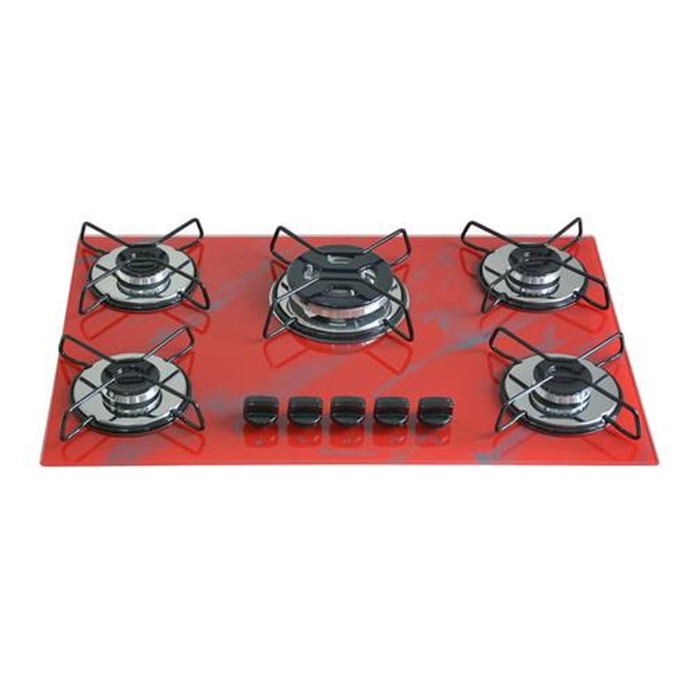Fogao Cooktop Classic Gas Chamalar 5 Bocas Tripla Chama 127/220v Marmorizado Vermelho