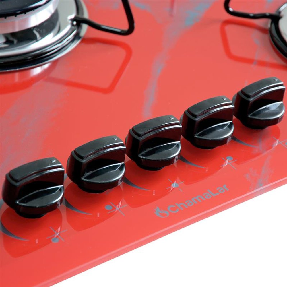 Fogao Cooktop Classic Gas Chamalar 5 Bocas Tripla Chama 127/220v Marmorizado Vermelho