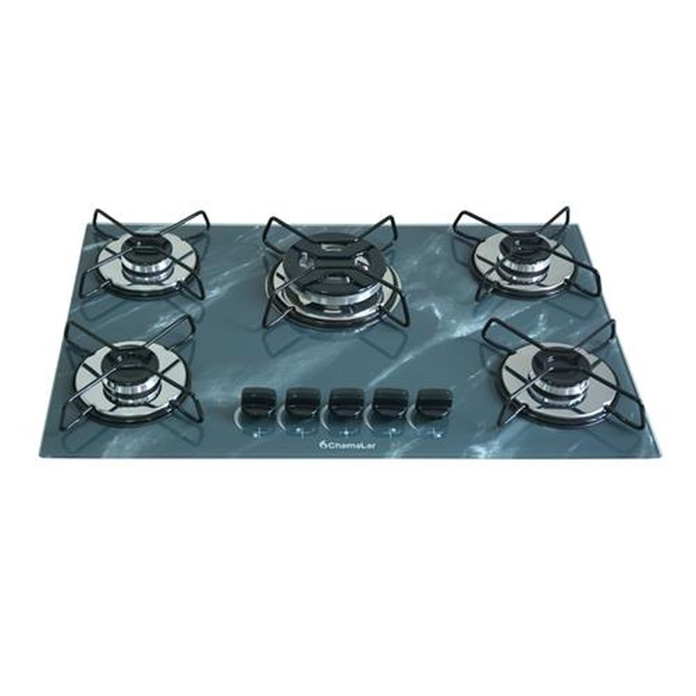Fogao Cooktop Classic Gas Chamalar 5 Bocas Tripla Chama 127/220v Marmorizado Cinza