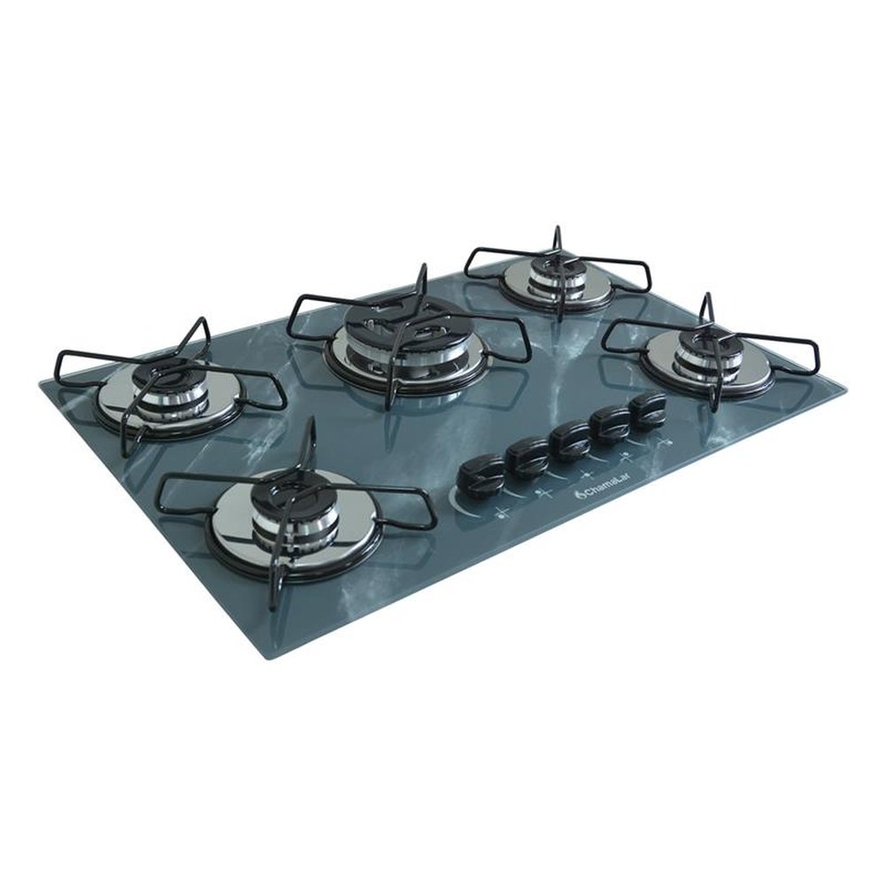 Fogao Cooktop Classic Gas Chamalar 5 Bocas Tripla Chama 127/220v Marmorizado Cinza