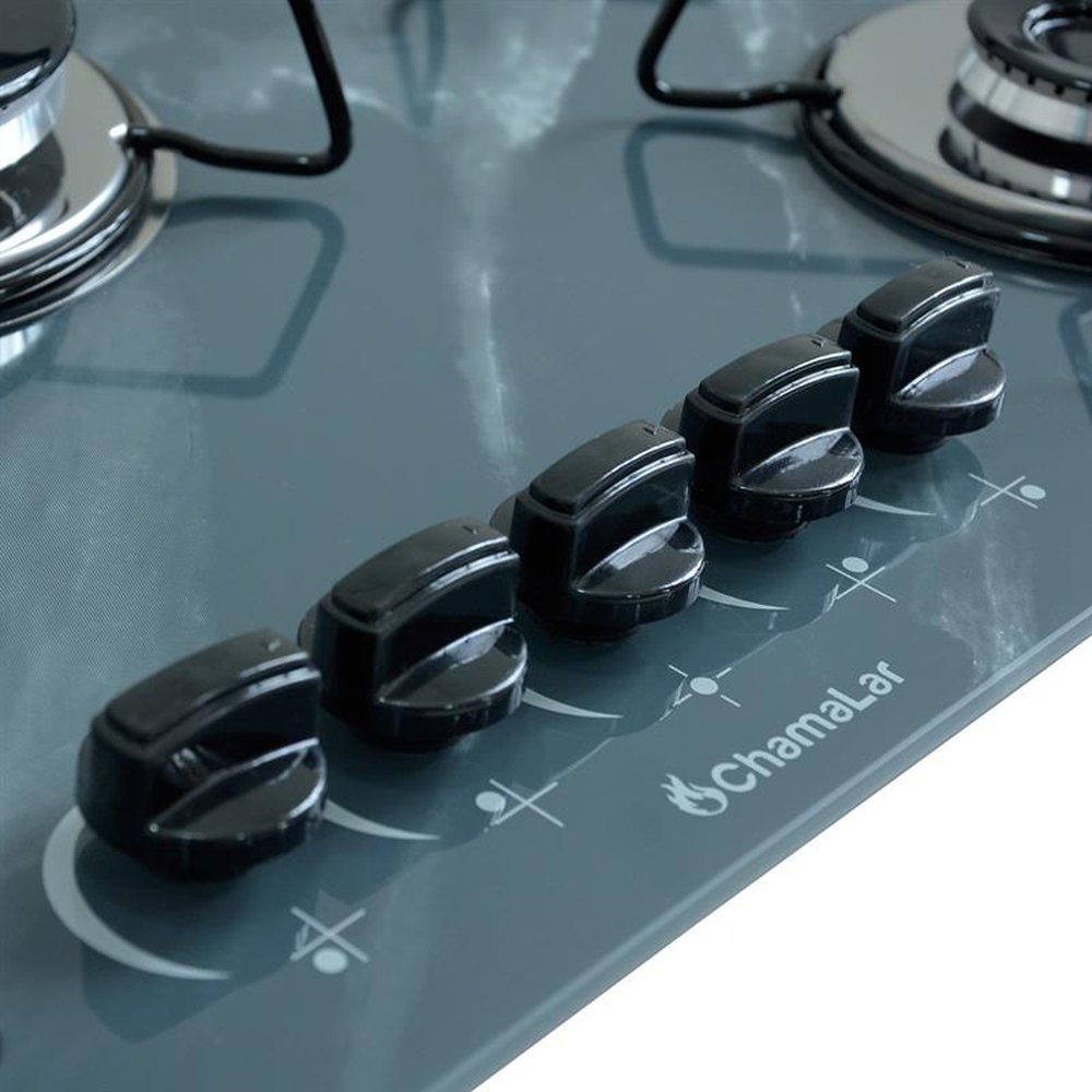 Fogao Cooktop Classic Gas Chamalar 5 Bocas Tripla Chama 127/220v Marmorizado Cinza
