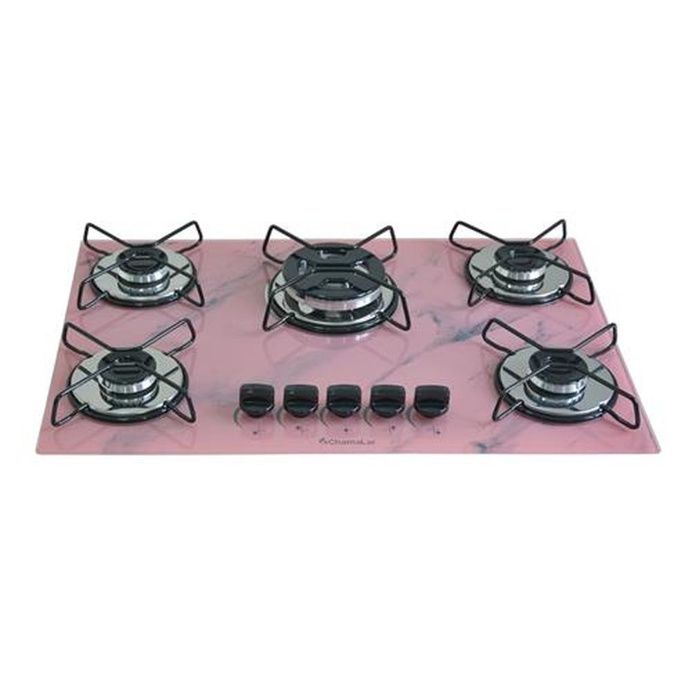Fogao Cooktop Classic Gas Chamalar 5 Bocas Tripla Chama 127/220v Marmorizado Rosa