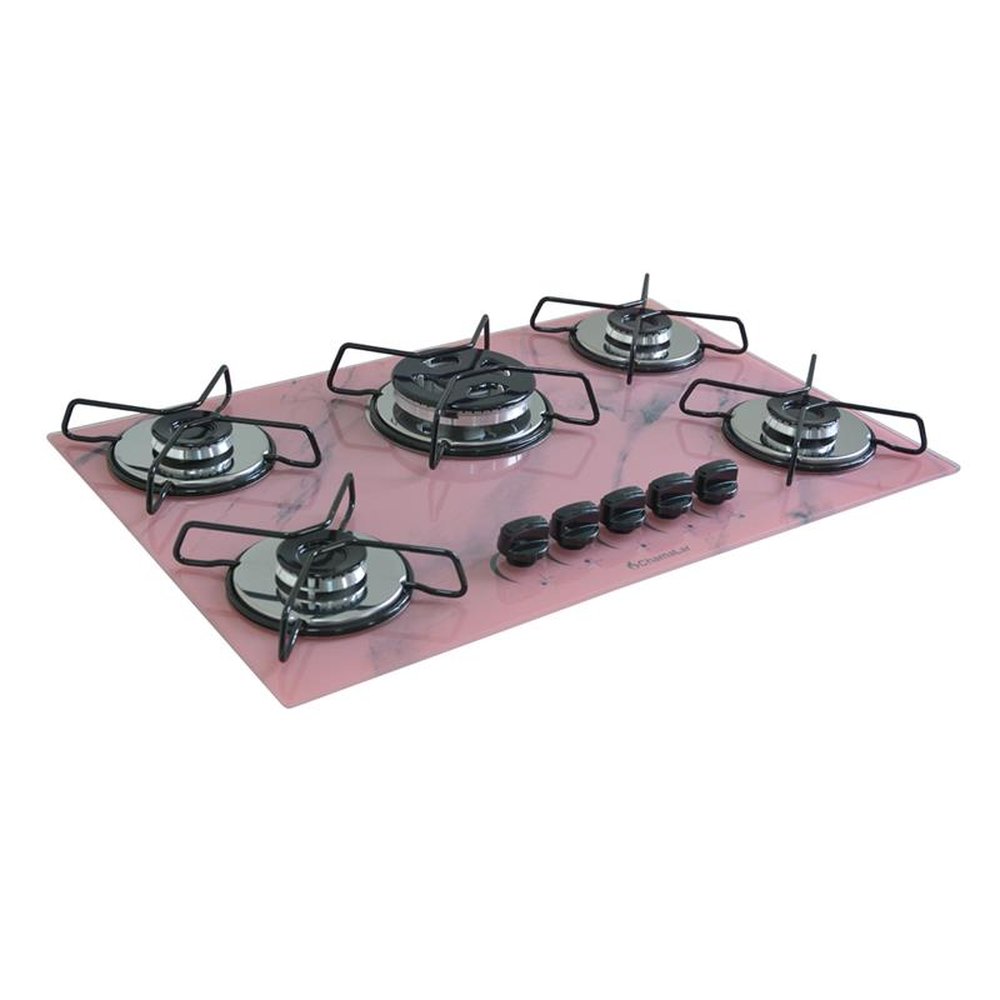 Fogao Cooktop Classic Gas Chamalar 5 Bocas Tripla Chama 127/220v Marmorizado Rosa