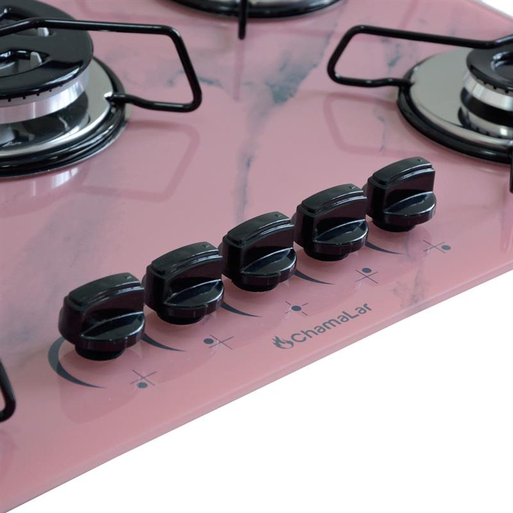Fogao Cooktop Classic Gas Chamalar 5 Bocas Tripla Chama 127/220v Marmorizado Rosa