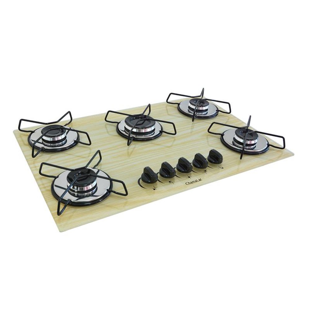 Fogao Cooktop Classic Gas Chamalar 5 Bocas Ultra Chama 127v/220v Madeira Clara