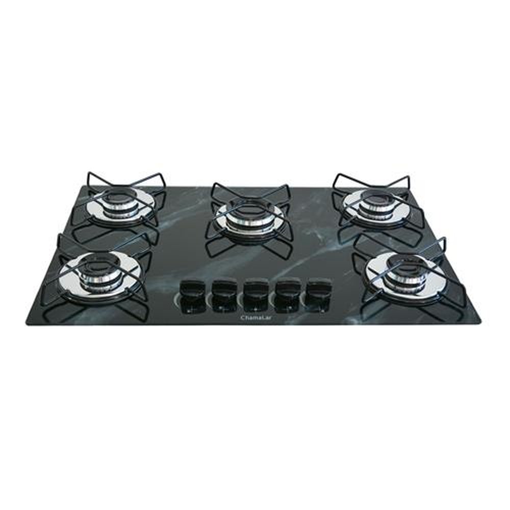 Fogao Cooktop Classic Gas Chamalar 5 Bocas Ultra Chama 127v/220v Marmorizado Preto