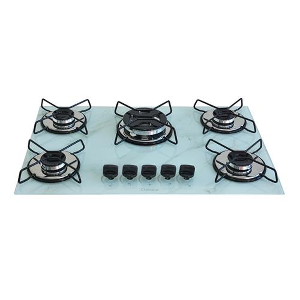 Fogao Cooktop Classic Gas Chamalar 5 Bocas Tripla Chama 127v/220v Marmorizado Branco