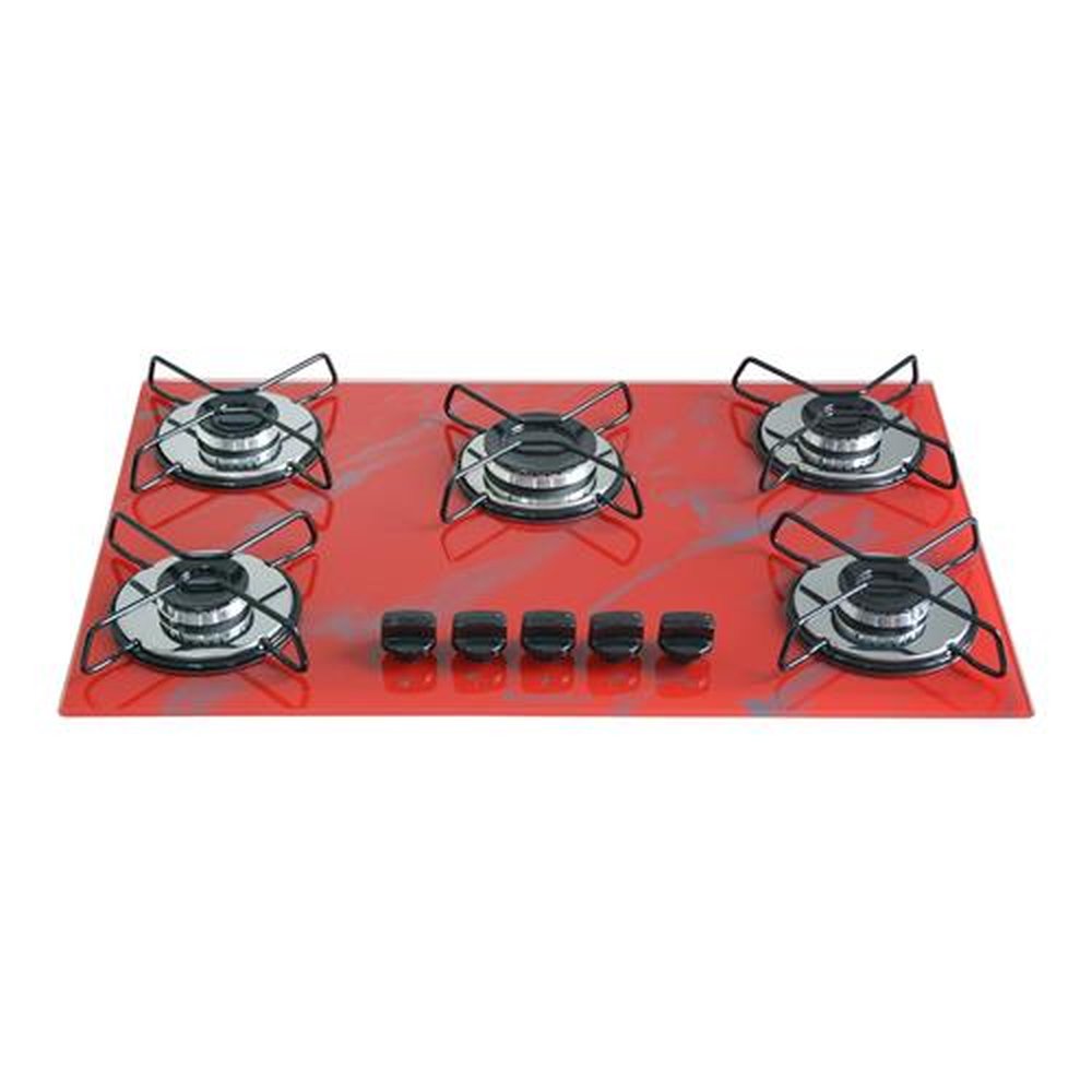 Fogao Cooktop Classic Gas Chamalar 5 Bocas Ultra Chama 127v/220v Marmorizado Vermelho
