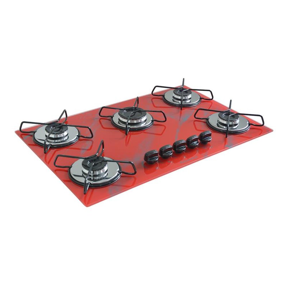 Fogao Cooktop Classic Gas Chamalar 5 Bocas Ultra Chama 127v/220v Marmorizado Vermelho