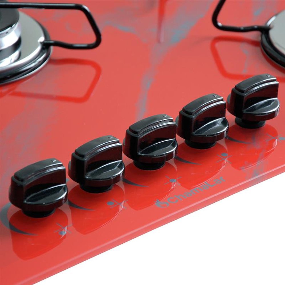 Fogao Cooktop Classic Gas Chamalar 5 Bocas Ultra Chama 127v/220v Marmorizado Vermelho