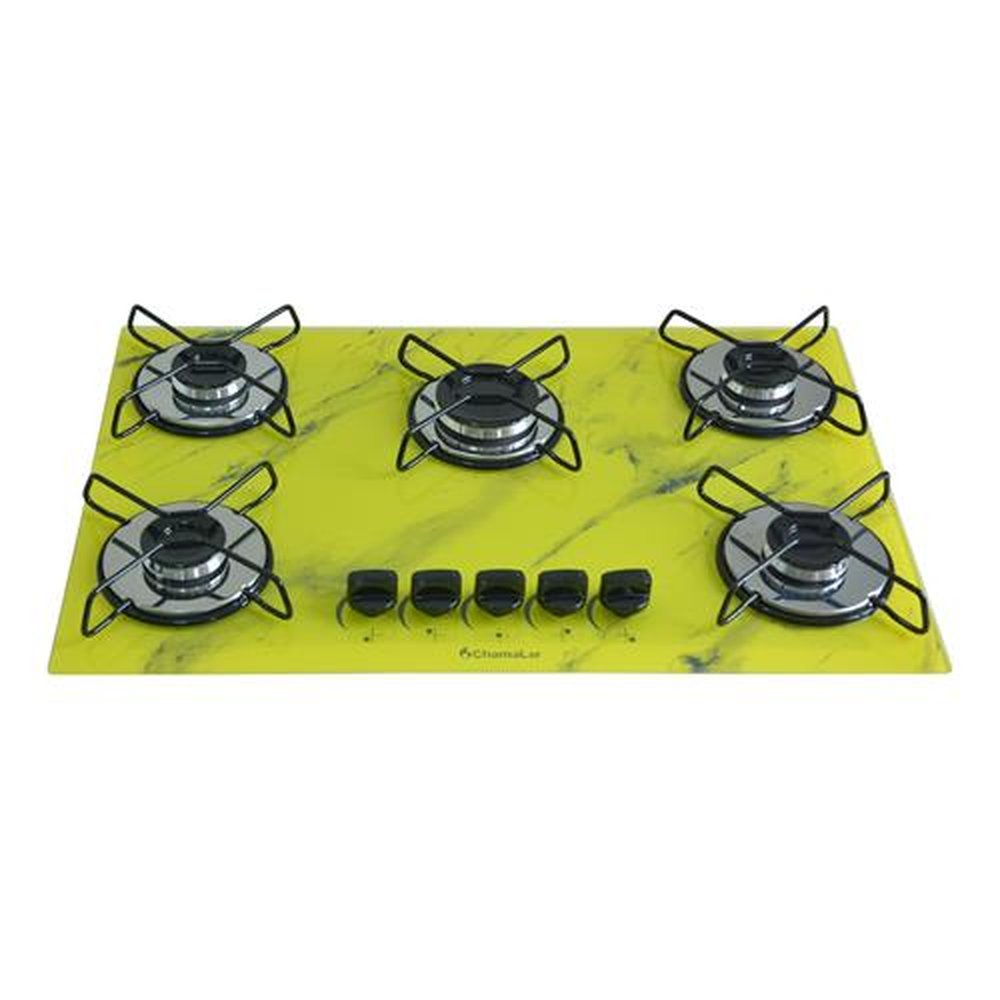 Fogao Cooktop Classic Gas Chamalar 5 Bocas Ultra Chama 127v/220v Marmorizado Amarelo