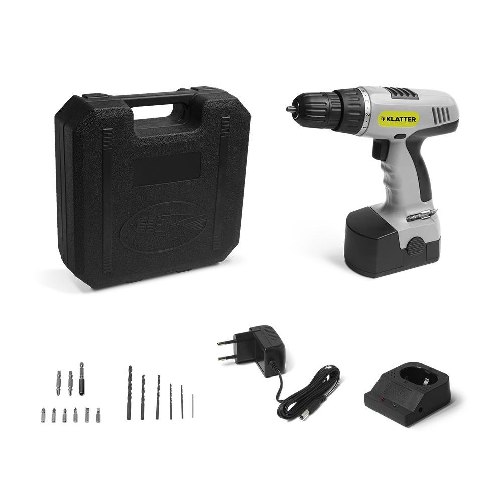 Kit Maleta Parafusadeira e Furadeira 12v Bateria de Litio 16 Niveis de Torque com Brocas e Bits Cinza Klatter - MV045