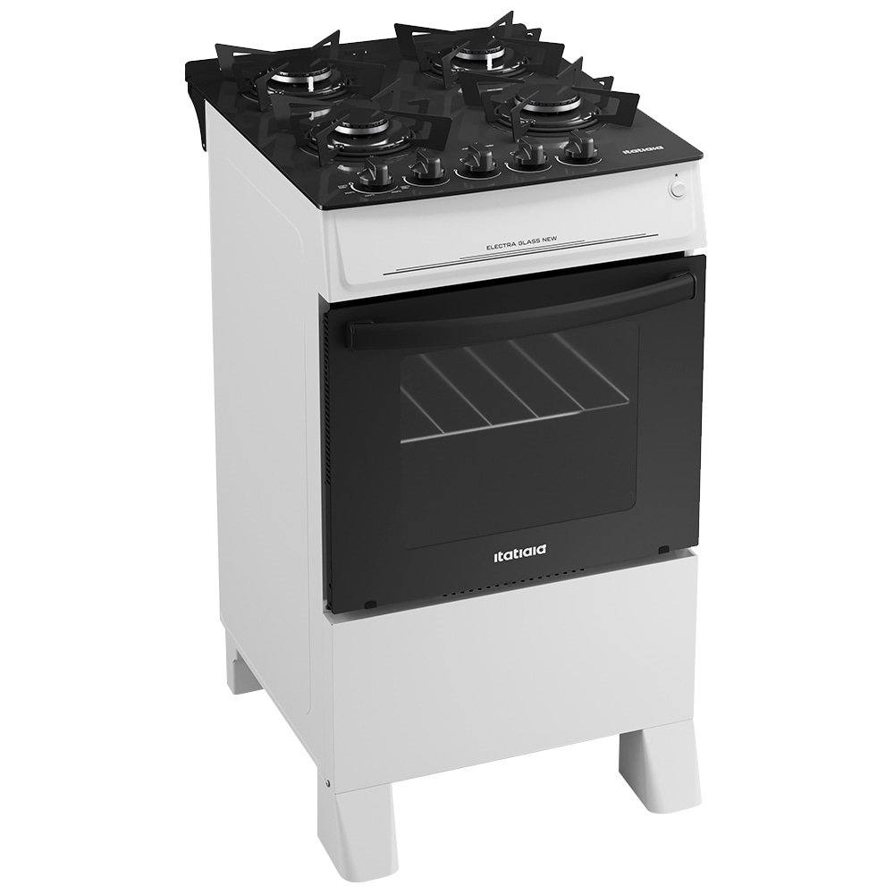 Fogão de Piso Itatiaia 4 Bocas Electra Glass New - Mesa em Vidro Temperado, Branco, Bivolt