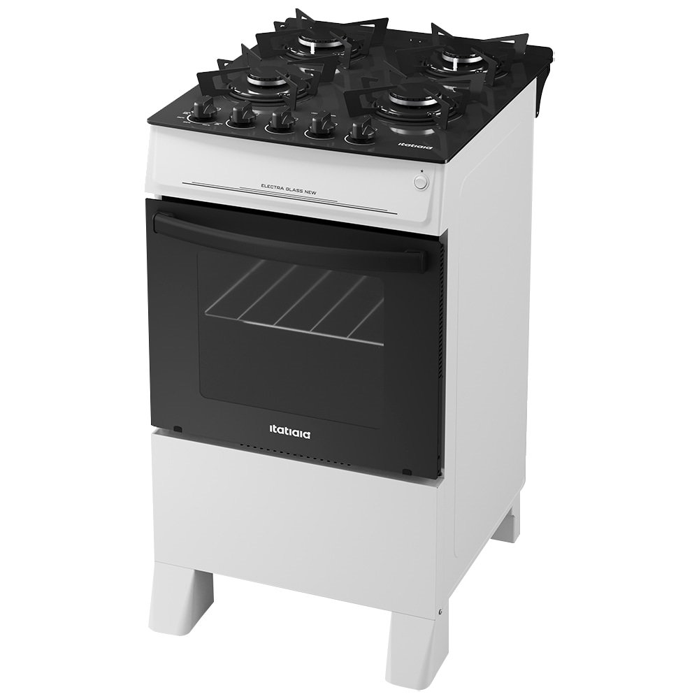 Fogão de Piso Itatiaia 4 Bocas Electra Glass New - Mesa em Vidro Temperado, Branco, Bivolt