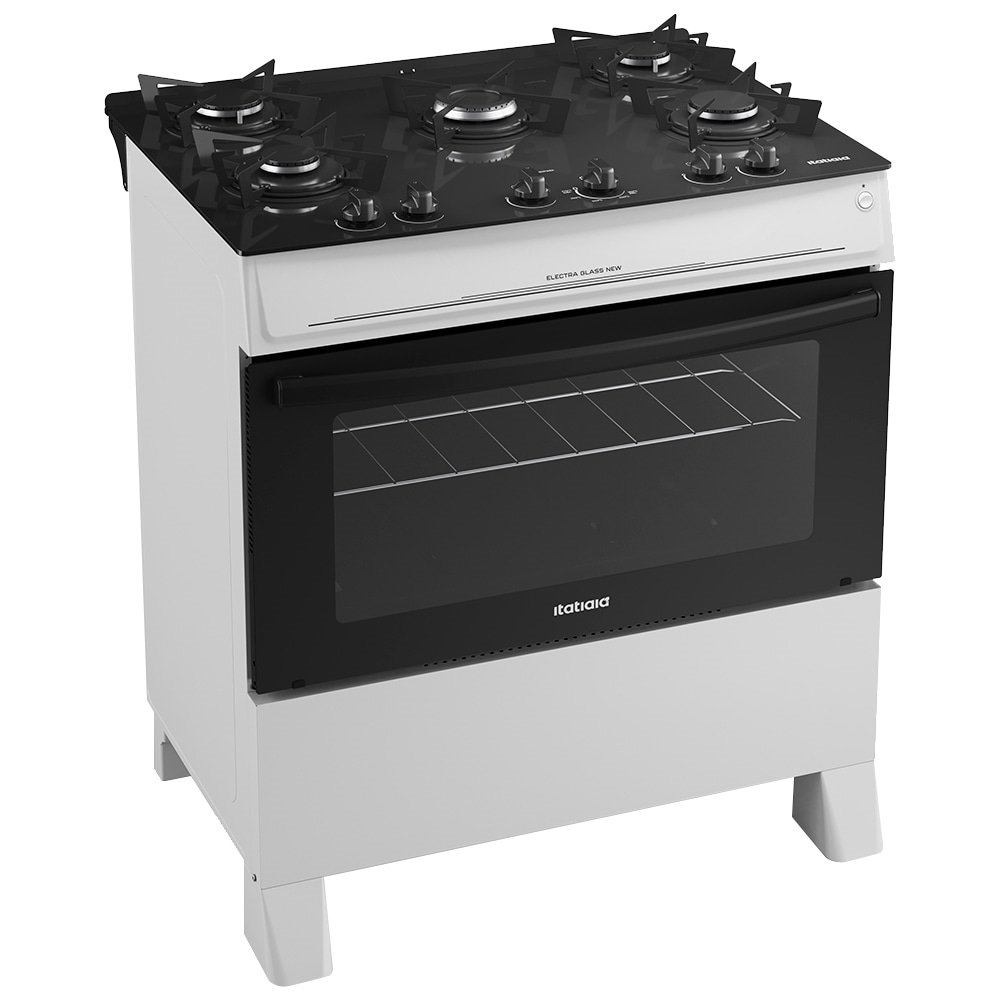 Fogão de Piso Itatiaia 5 Bocas Electra Glass New - Mesa em Vidro Temperado, Branco, Bivolt
