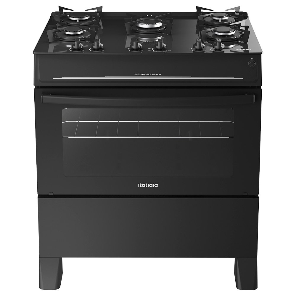 Fogão de Piso Itatiaia 5 Bocas Electra Glass New - Mesa em Vidro Temperado, Preto, Bivolt