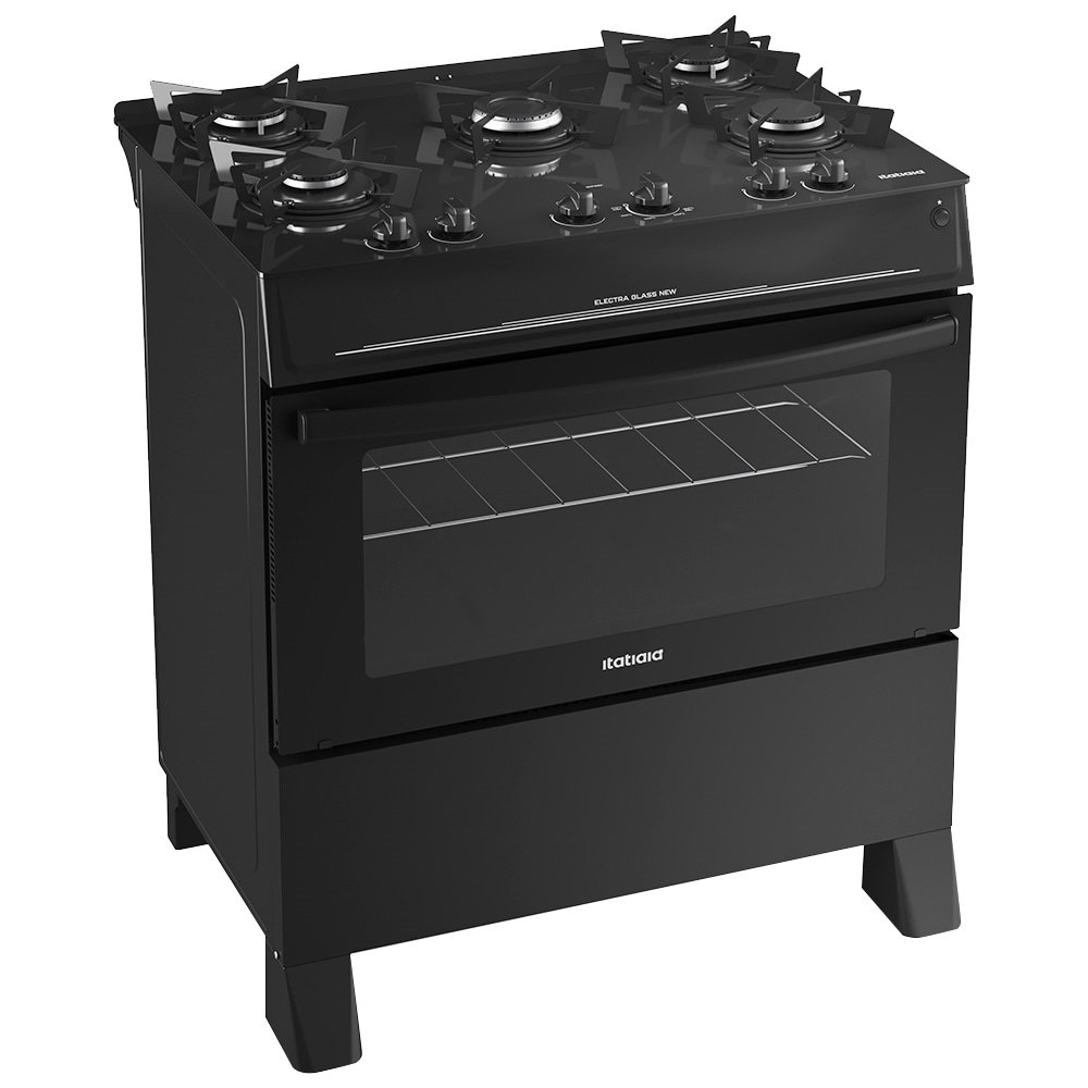 Fogão de Piso Itatiaia 5 Bocas Electra Glass New - Mesa em Vidro Temperado, Preto, Bivolt