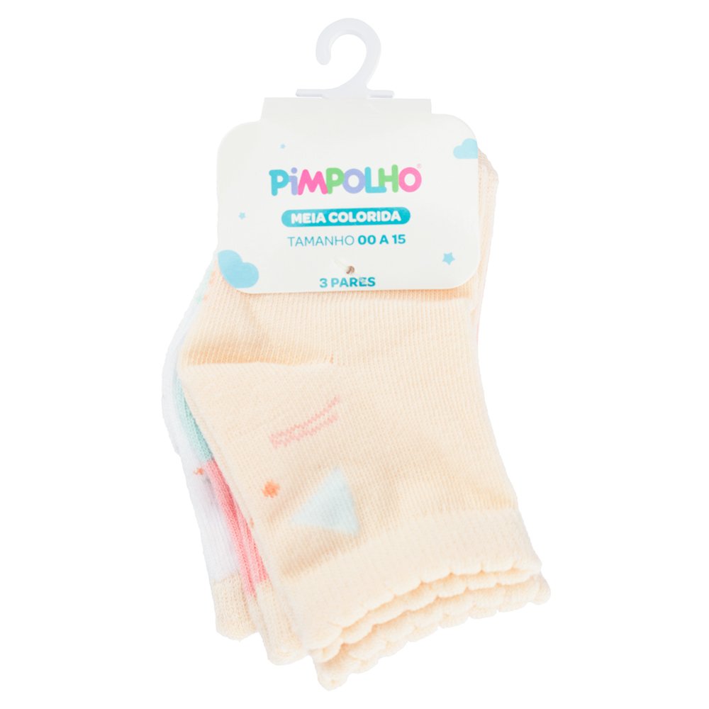 Kit Meia Colorida C/3 Pares Tag 00-15 Feminino Pimpolho Pack Com 06 Kits