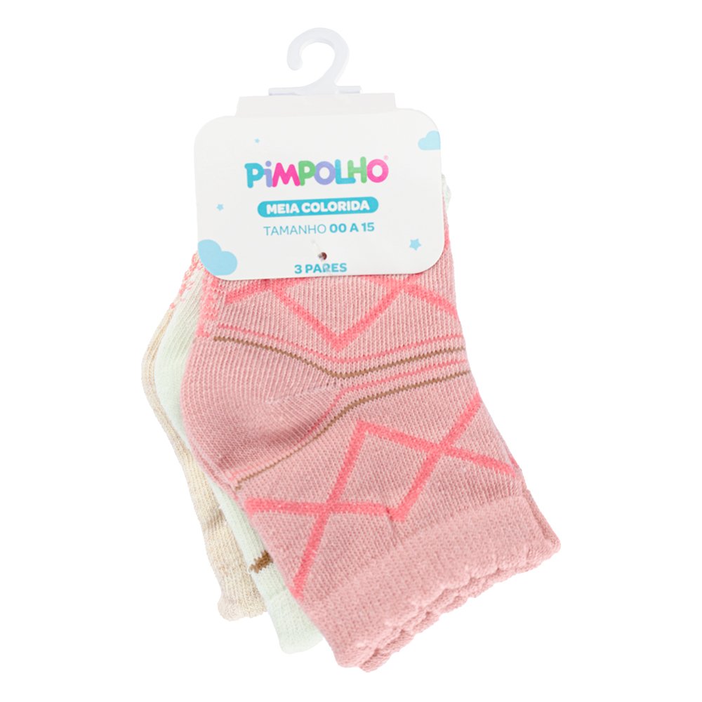 Kit Meia Colorida C/3 Pares Tag 00-15 Feminino Pimpolho Pack Com 06 Kits