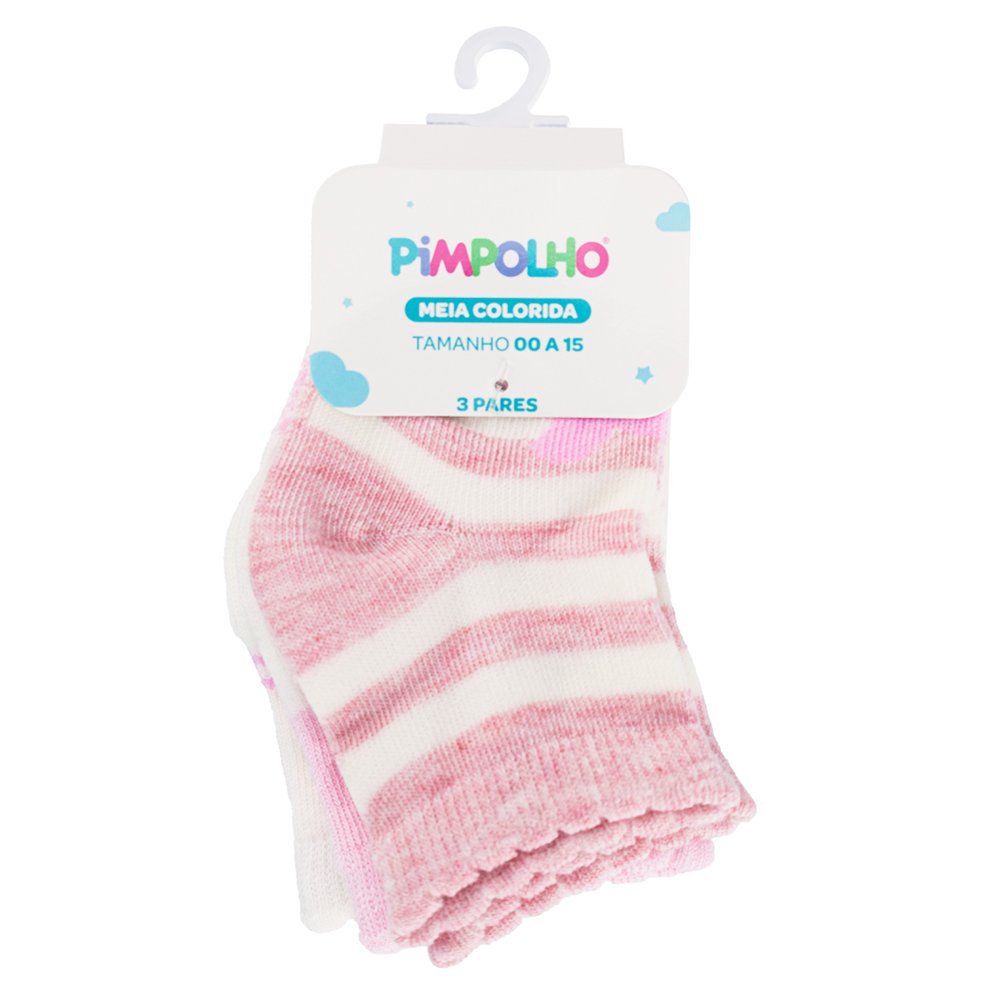 Kit Meia Colorida C/3 Pares Tag 00-15 Feminino Pimpolho Pack Com 06 Kits