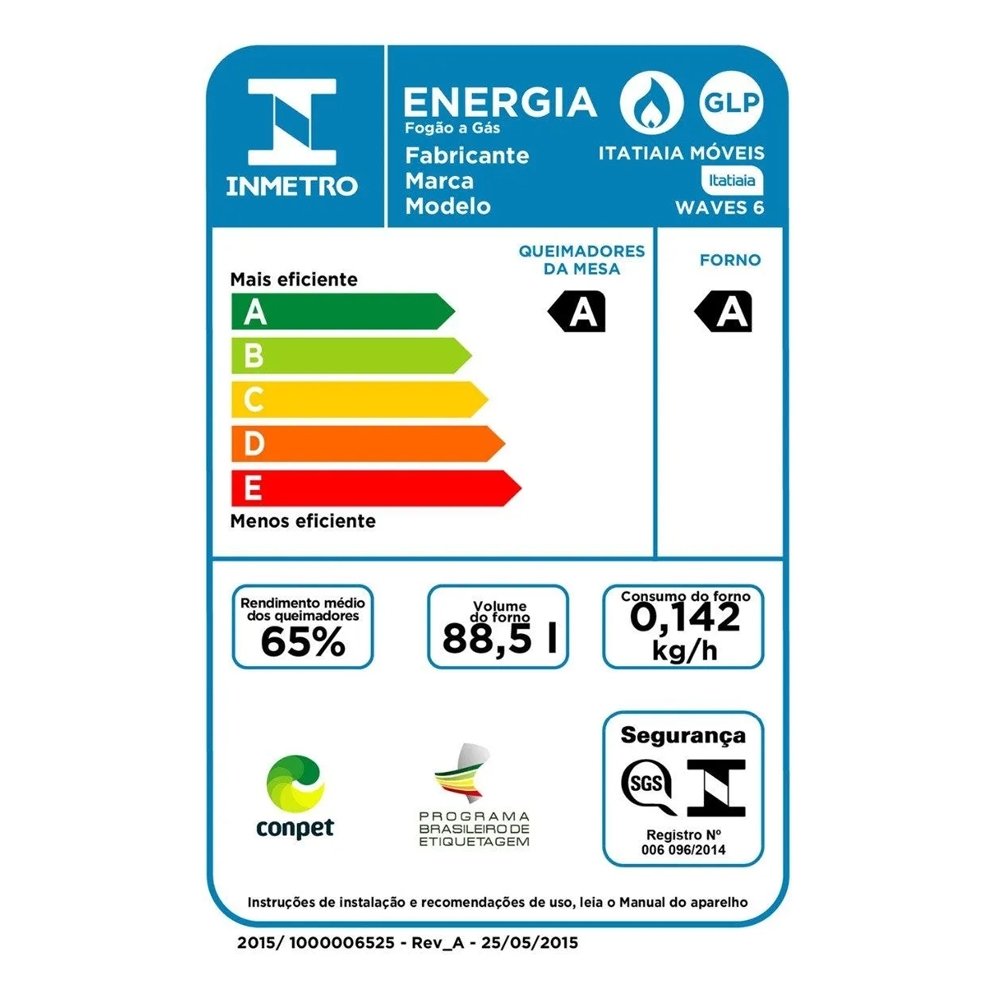 Fogão de Piso Itatiaia 6 Bocas Waves Mesa em Aço Inox Preto Bivolt